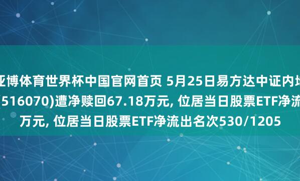 亚博体育世界杯中国官网首页 5月25日易方达中证内地低碳经济主题ETF(516070)遭净赎回67.18万元, 位居当日股票ETF净流出名次530/1205
